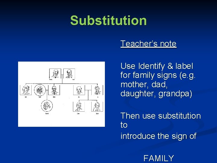 Substitution Teacher’s note Use Identify & label for family signs (e. g. mother, dad,