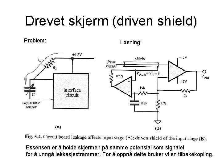 Drevet skjerm (driven shield) Problem: Løsning: Essensen er å holde skjermen på samme potensial