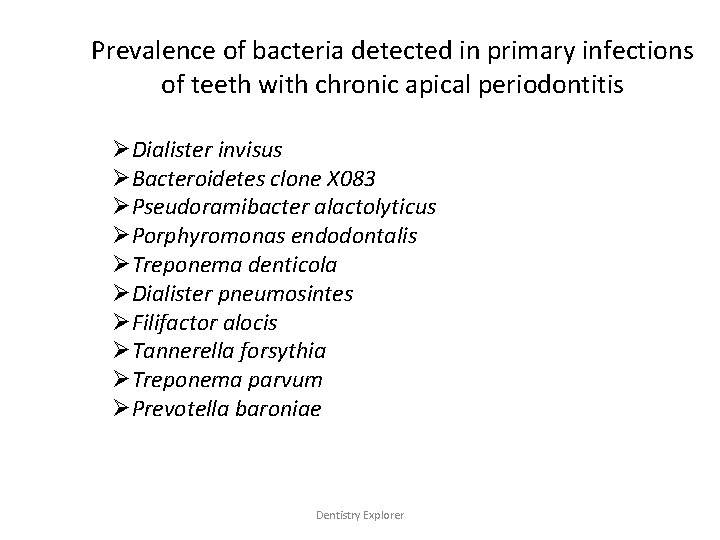 Prevalence of bacteria detected in primary infections of teeth with chronic apical periodontitis ØDialister