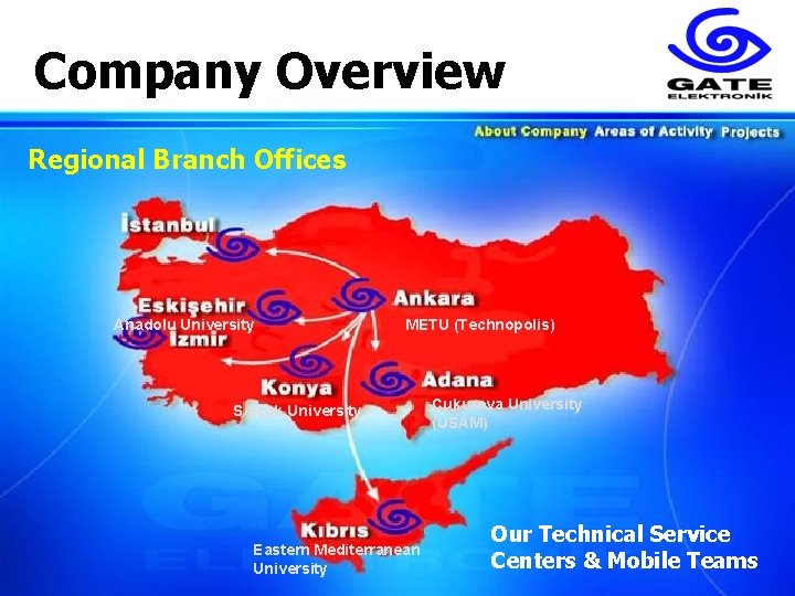 Company Overview Regional Branch Offices Anadolu University METU (Technopolis) Selçuk University Eastern Mediterranean University