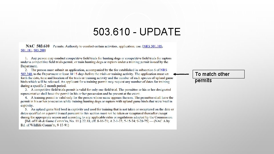 503. 610 - UPDATE To match other permits 