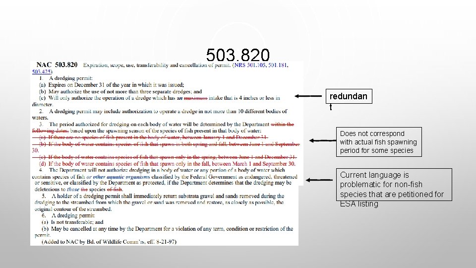 503. 820 redundan t Does not correspond with actual fish spawning period for some