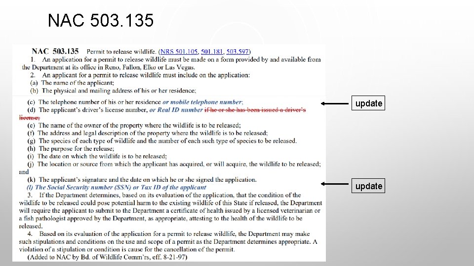 NAC 503. 135 update 