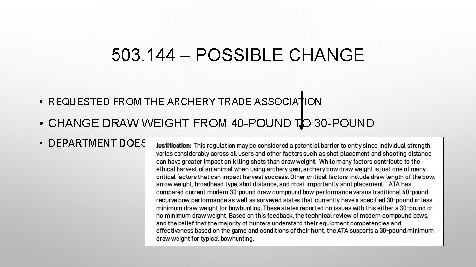 503. 144 – POSSIBLE CHANGE • REQUESTED FROM THE ARCHERY TRADE ASSOCIATION • CHANGE