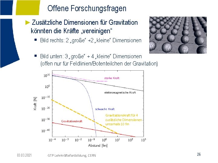 Offene Forschungsfragen ►Zusätzliche Dimensionen für Gravitation könnten die Kräfte „vereinigen“ § Bild rechts: 2