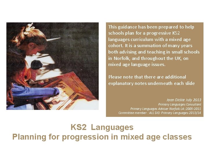 This guidance has been prepared to help schools plan for a progressive KS 2
