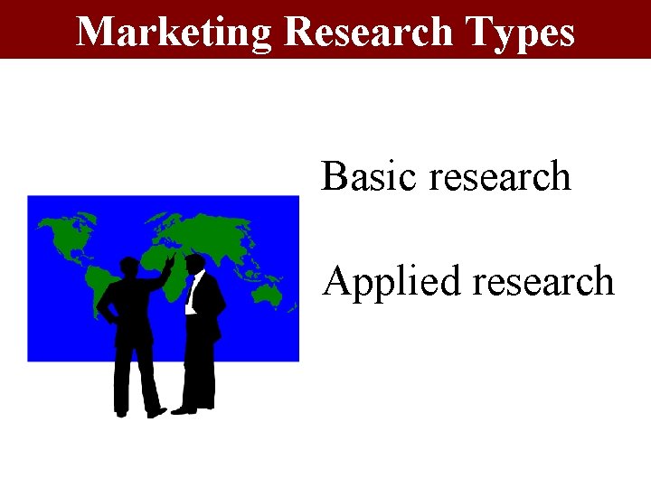 Marketing Research Types Basic research Applied research 