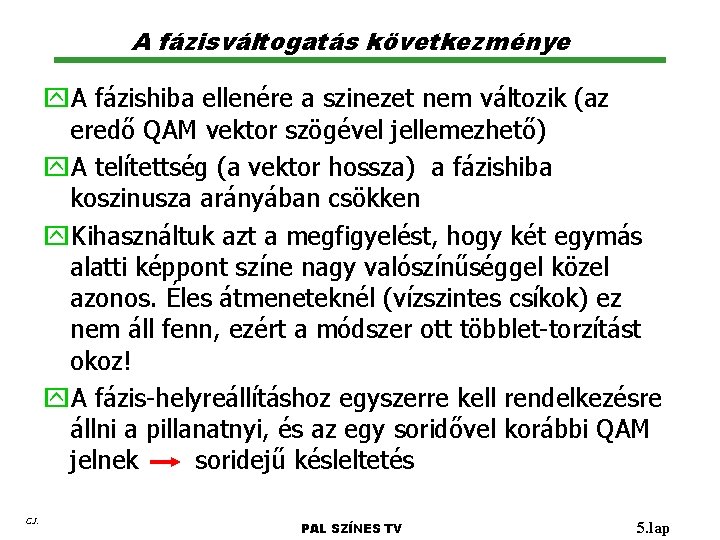 A fázisváltogatás következménye y. A fázishiba ellenére a szinezet nem változik (az eredő QAM