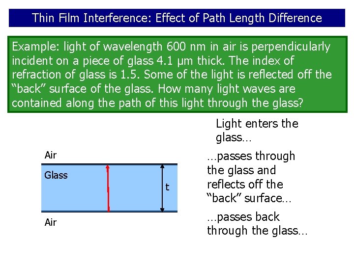 Thin Film Interference: Effect of Path Length Difference Example: light of wavelength 600 nm