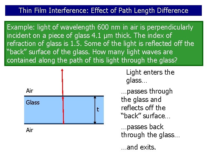 Thin Film Interference: Effect of Path Length Difference Example: light of wavelength 600 nm