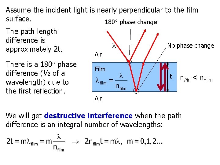 Assume the incident light is nearly perpendicular to the film surface. 180° phase change