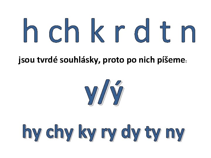 h ch k r d t n jsou tvrdé souhlásky, proto po nich píšeme: