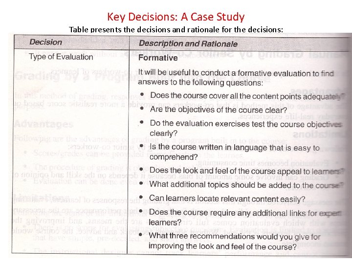 Key Decisions: A Case Study Table presents the decisions and rationale for the decisions: