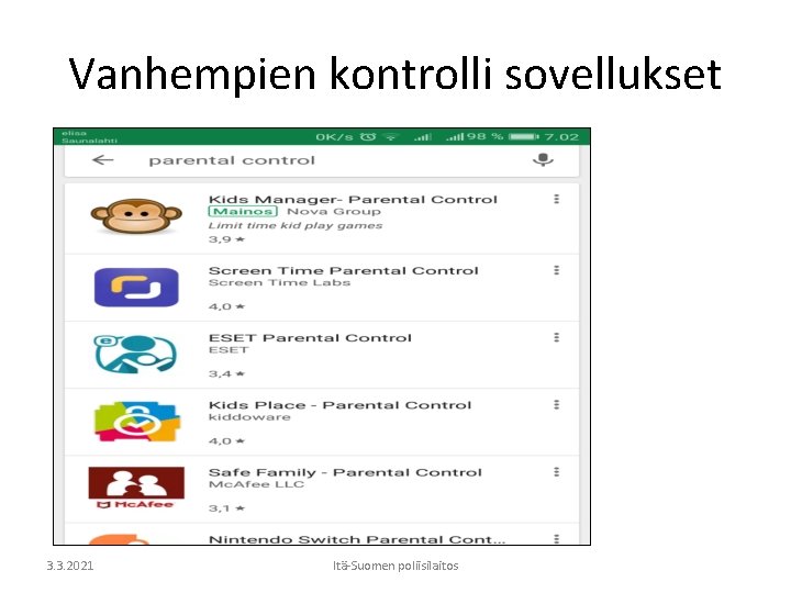 Vanhempien kontrolli sovellukset 3. 3. 2021 Itä-Suomen poliisilaitos 