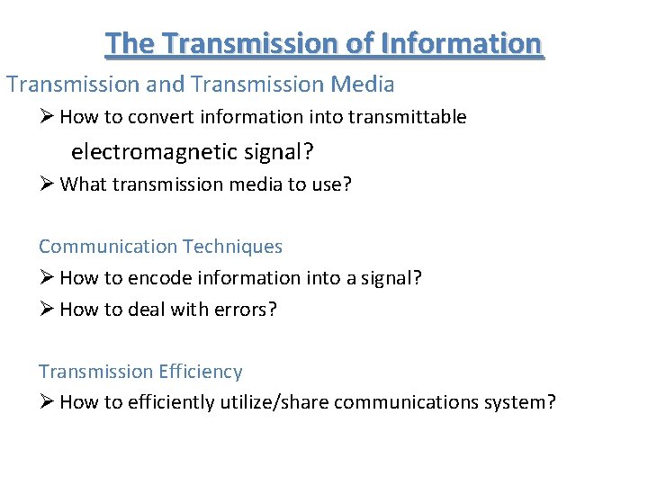 The Transmission of Information Transmission and Transmission Media Ø How to convert information into