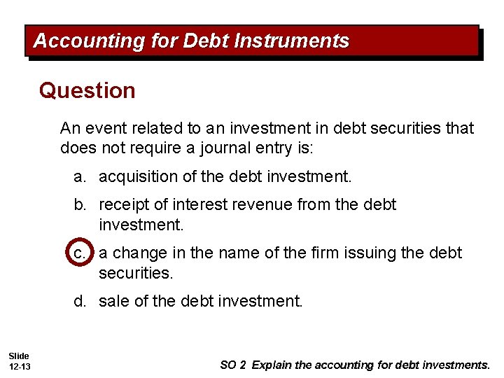 Accounting for Debt Instruments Question An event related to an investment in debt securities