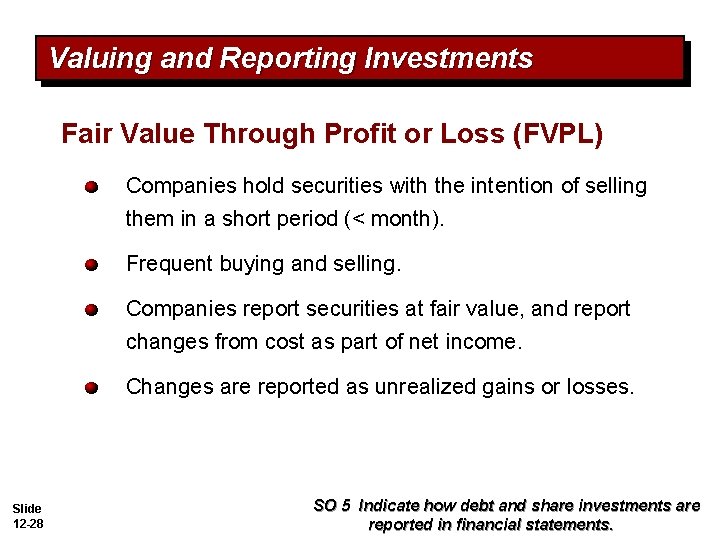 Valuing and Reporting Investments Fair Value Through Profit or Loss (FVPL) Companies hold securities