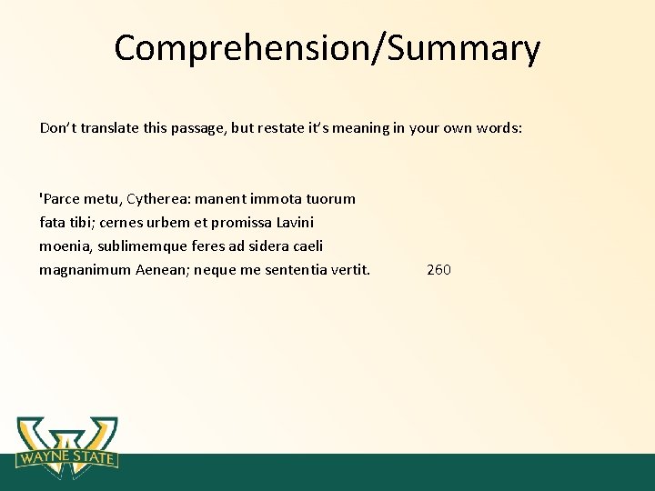 Comprehension/Summary Don’t translate this passage, but restate it’s meaning in your own words: 'Parce Comprehension/Summary Don’t translate this passage, but restate it’s meaning in your own words: 'Parce