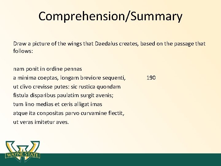 Comprehension/Summary Draw a picture of the wings that Daedalus creates, based on the passage Comprehension/Summary Draw a picture of the wings that Daedalus creates, based on the passage
