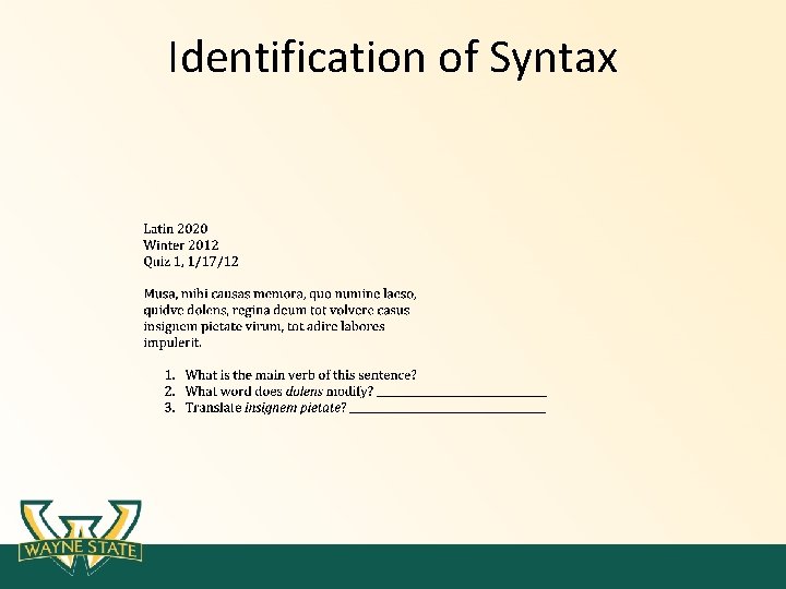 Identification of Syntax Identification of Syntax