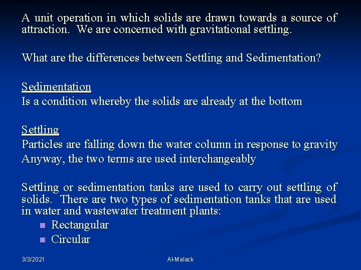 A unit operation in which solids are drawn towards a source of attraction. We