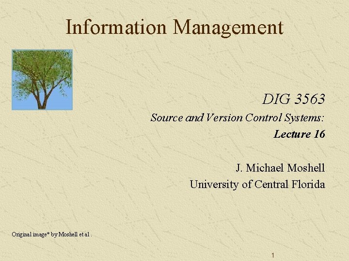 Information Management DIG 3563 Source and Version Control Systems: Lecture 16 J. Michael Moshell Information Management DIG 3563 Source and Version Control Systems: Lecture 16 J. Michael Moshell