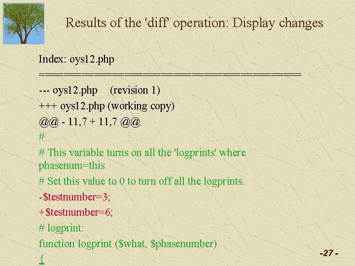 Results of the 'diff' operation: Display changes Index: oys 12. php ====================== --- oys Results of the 'diff' operation: Display changes Index: oys 12. php ====================== --- oys