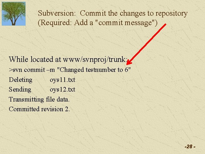 Subversion: Commit the changes to repository (Required: Add a "commit message") While located at Subversion: Commit the changes to repository (Required: Add a "commit message") While located at