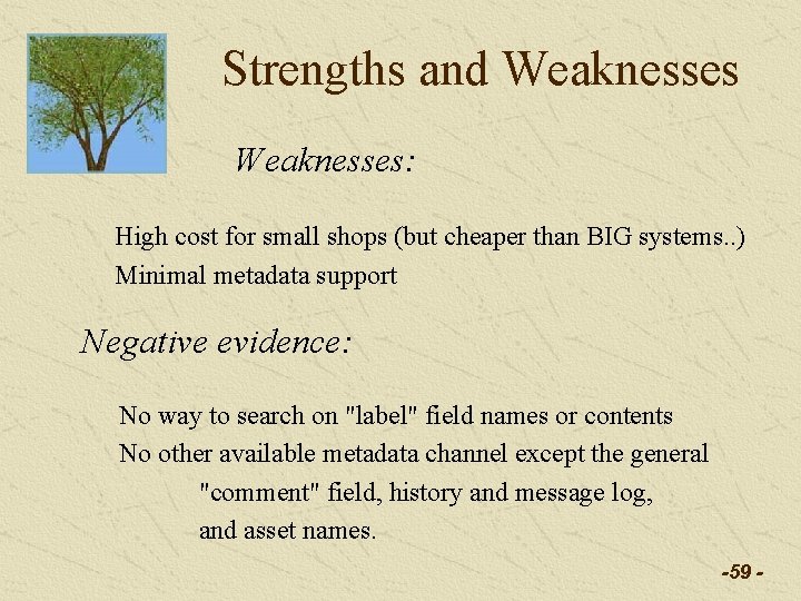 Strengths and Weaknesses: High cost for small shops (but cheaper than BIG systems. . Strengths and Weaknesses: High cost for small shops (but cheaper than BIG systems. .