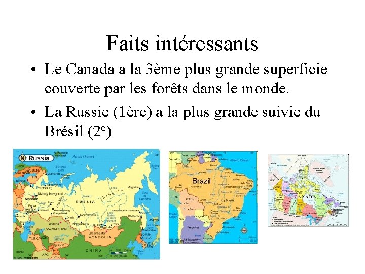 Faits intéressants • Le Canada a la 3ème plus grande superficie couverte par les