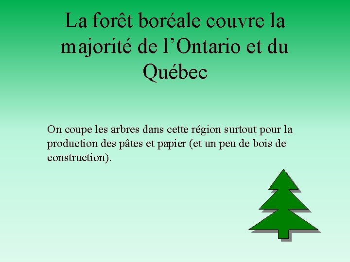 La forêt boréale couvre la majorité de l’Ontario et du Québec On coupe les