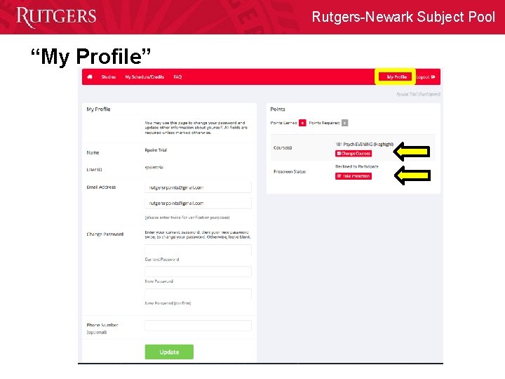 Rutgers-Newark Subject Pool “My Profile” 