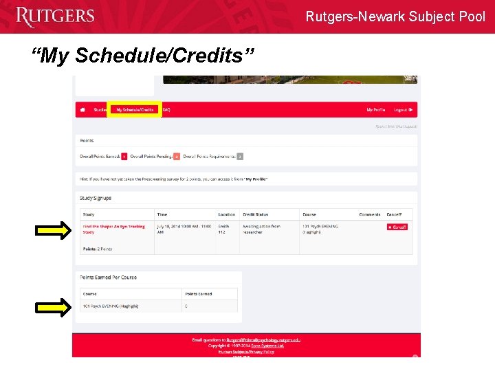 Rutgers-Newark Subject Pool “My Schedule/Credits” 