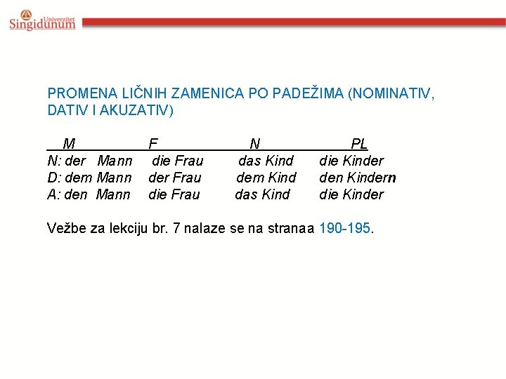 PROMENA LIČNIH ZAMENICA PO PADEŽIMA (NOMINATIV, DATIV I AKUZATIV) M F N PL N: