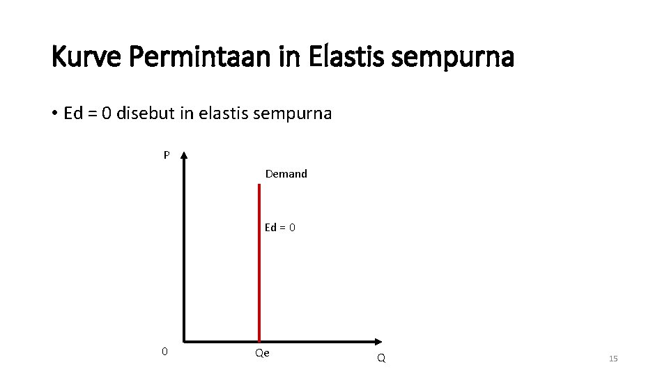 Kurve Permintaan in Elastis sempurna • Ed = 0 disebut in elastis sempurna P