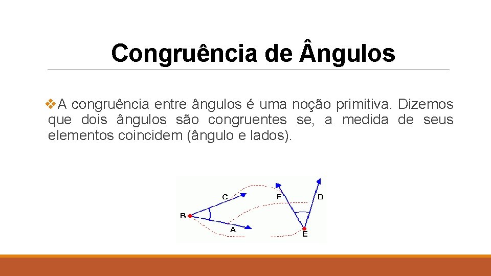 Congruência de ngulos v. A congruência entre ângulos é uma noção primitiva. Dizemos que