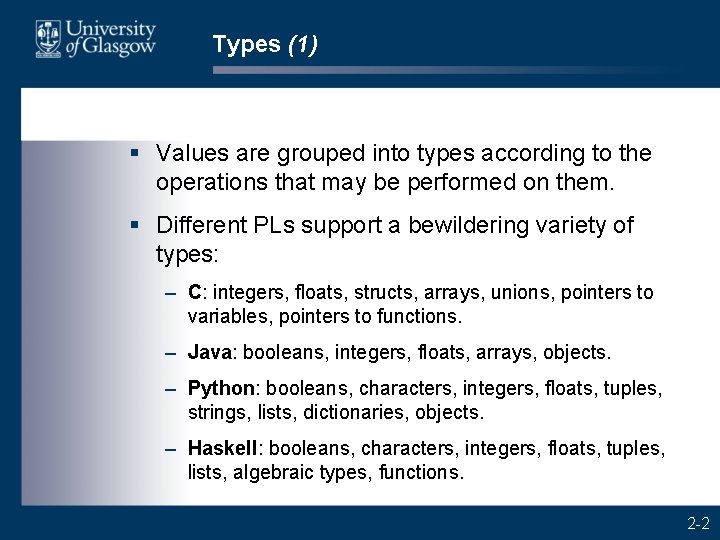 Types (1) § Values are grouped into types according to the operations that may