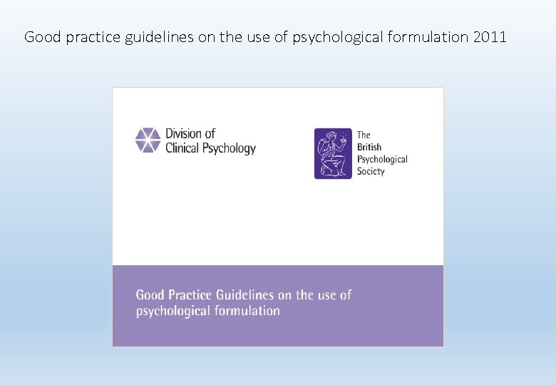 Good practice guidelines on the use of psychological formulation 2011 