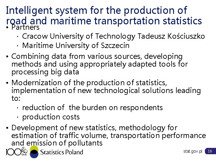 Intelligent system for the production of road and maritime transportation statistics • Partners ·