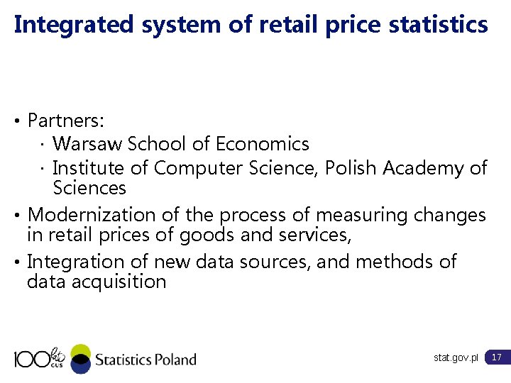 Integrated system of retail price statistics • Partners: · Warsaw School of Economics ·