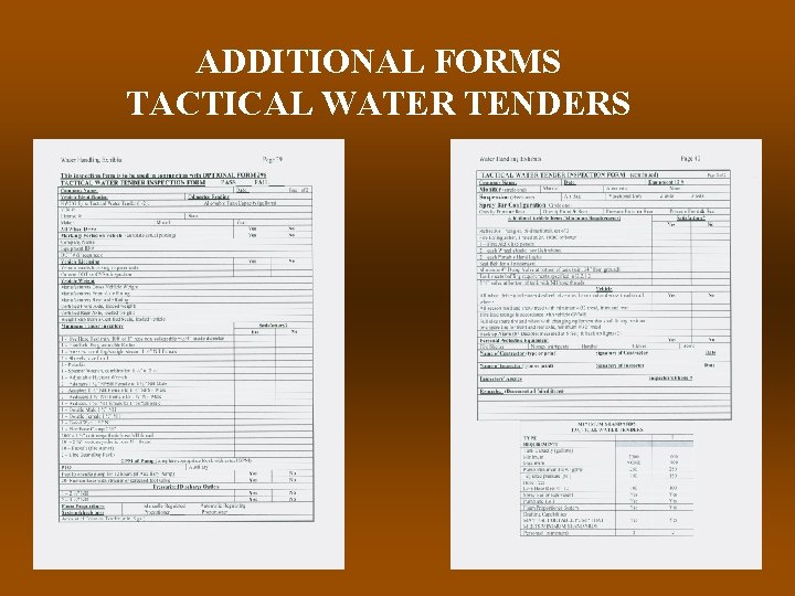 ADDITIONAL FORMS TACTICAL WATER TENDERS 