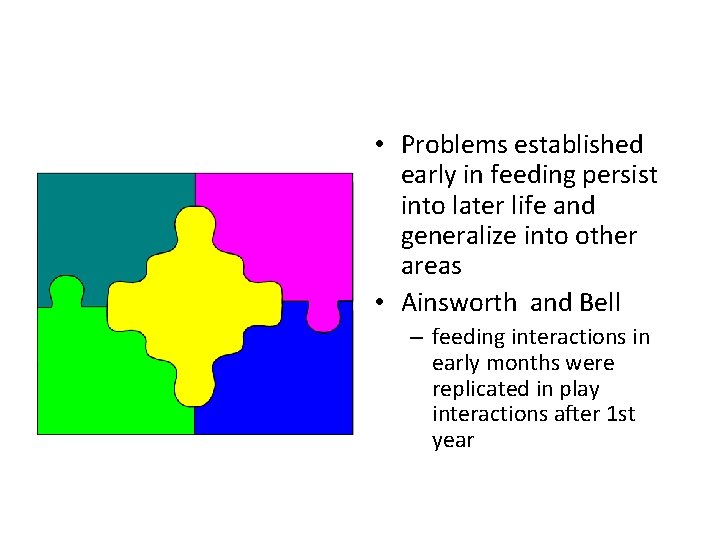  • Problems established early in feeding persist into later life and generalize into