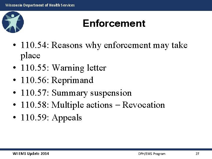 Wisconsin Department of Health Services Enforcement • 110. 54: Reasons why enforcement may take