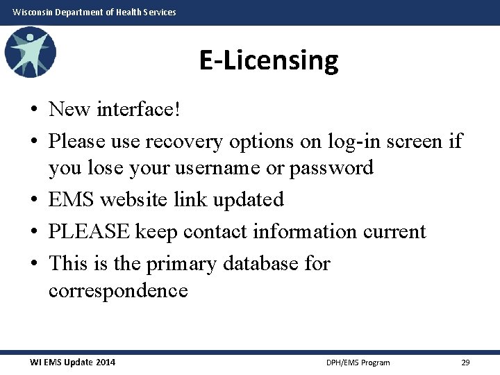 Wisconsin Department of Health Services E-Licensing • New interface! • Please use recovery options