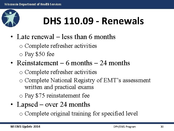 Wisconsin Department of Health Services DHS 110. 09 - Renewals • Late renewal –