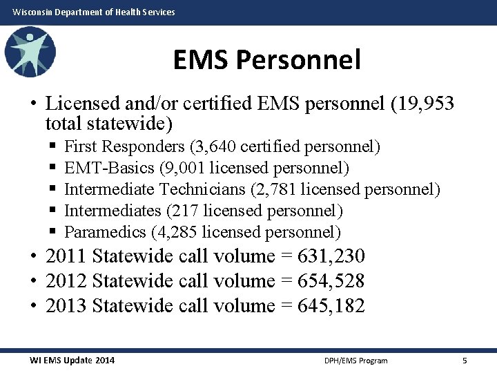 Wisconsin Department of Health Services EMS Personnel • Licensed and/or certified EMS personnel (19,
