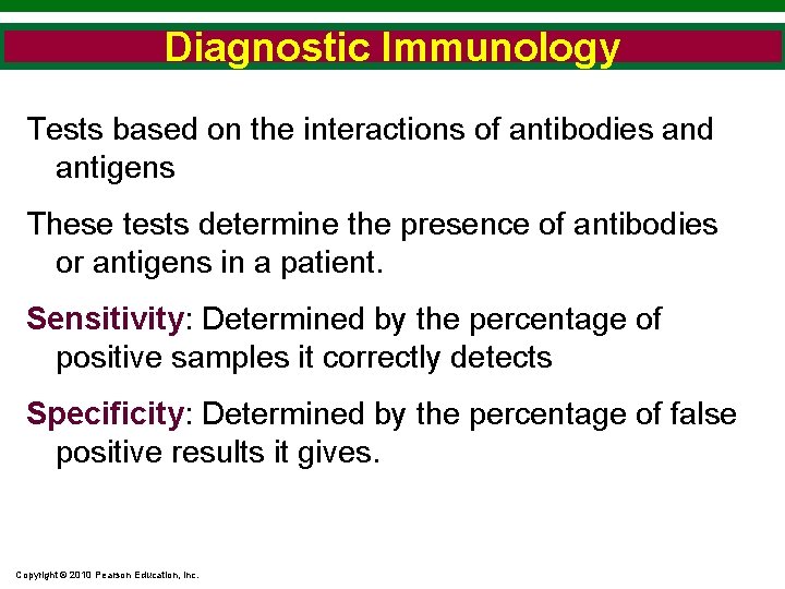Diagnostic Immunology Tests based on the interactions of antibodies and antigens These tests determine Diagnostic Immunology Tests based on the interactions of antibodies and antigens These tests determine