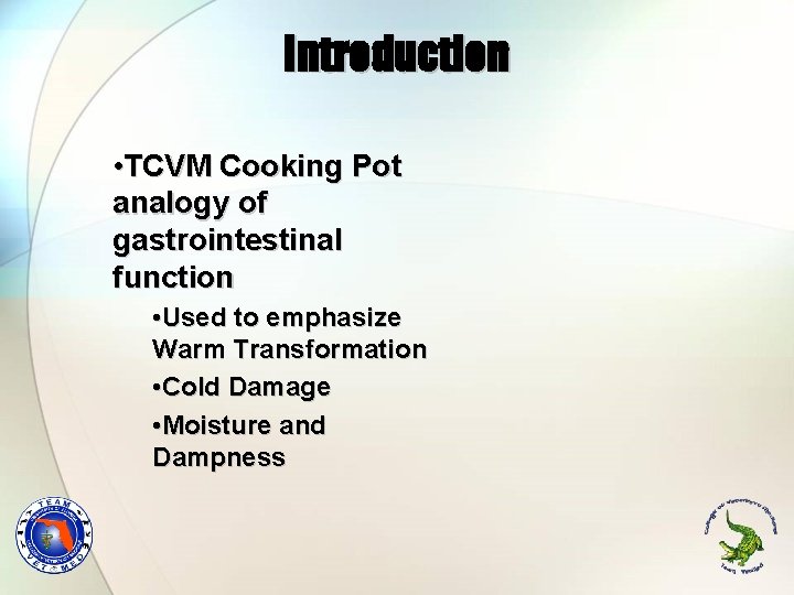 Introduction • TCVM Cooking Pot analogy of gastrointestinal function • Used to emphasize Warm