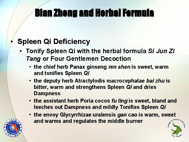 Bian Zheng and Herbal Formula • Spleen Qi Deficiency • Tonify Spleen Qi with