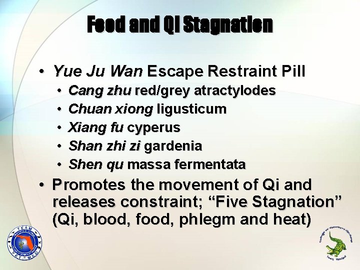 Food and Qi Stagnation • Yue Ju Wan Escape Restraint Pill • • •